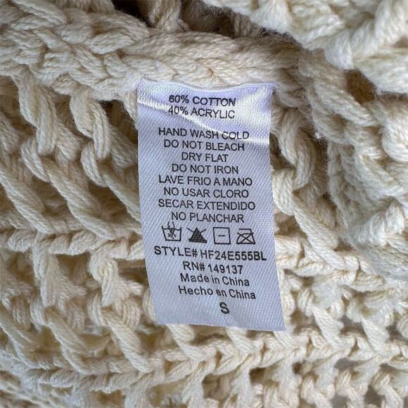 HYFVE Open Stitch Boxy Sweater Beige Crochet Knit Pullover Sweater Top Women's S - Picture 13 of 13